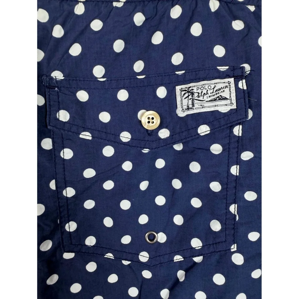 Polo Ralph Lauren Mens Small Navy Blue Polka Dot Swim Trunks Shorts Yellow Pony